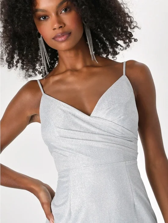 NWT Lulus Ombre Lurex Maxi Dress Blue Silver Glitter Formal Prom Small - Picture 3 of 11